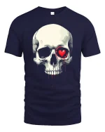Bleeding Heart Skull Tee Dark Love Graphic Tshirt - navy t-shirt on white background
