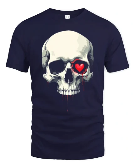 Bleeding Heart Skull Tee Dark Love Graphic Tshirt - navy t-shirt on white background