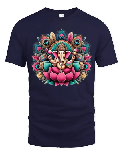 Sacred Ganesha Lotus Tee Vibrant Spiritual Art Tshirt - navy t-shirt on white background