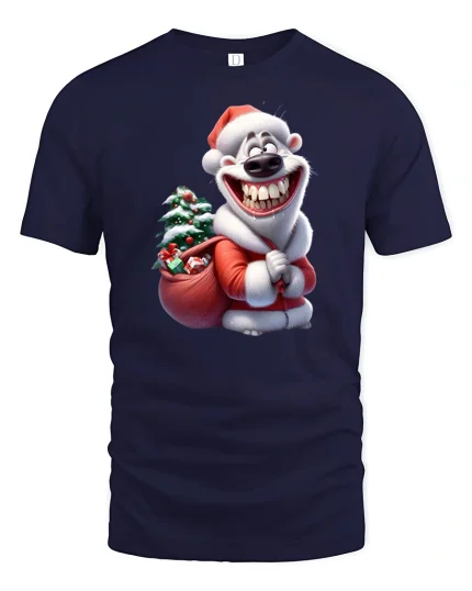 Smiling Santa Dog Tee Funny Christmas Holiday Tshirt - navy t-shirt on white background