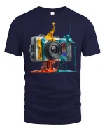 Color Splash Camera Art Tee for Creative Photographers - navy t-shirt on white background