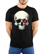 Bleeding Heart Skull Tee Dark Love Graphic Tshirt - model wearing black tee with hands behind back