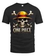 Pirate Skull Straw Hat Graphic Tee for Adventurers - black t-shirt on white background