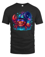 Party Crab Graphic Tee with Summer Beach Vibes - black t-shirt on white background