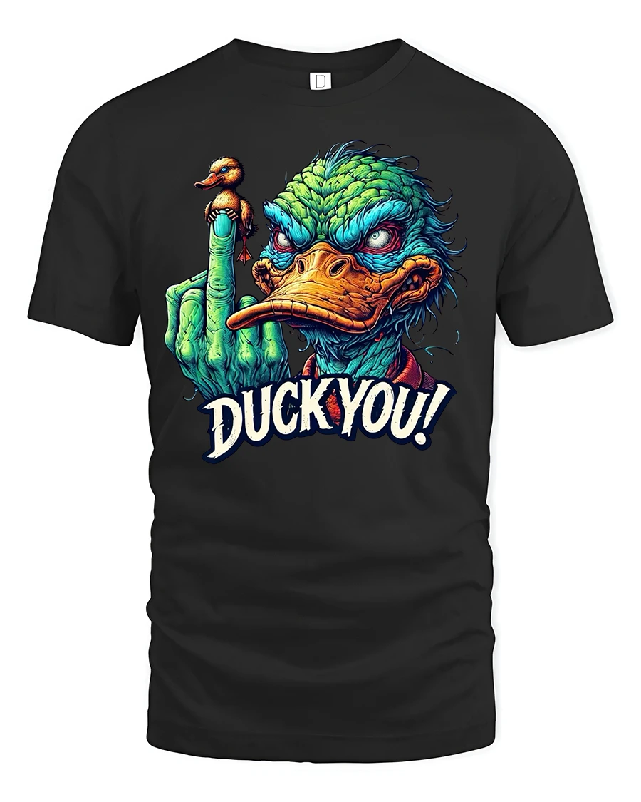 Funny Duck You Graphic Tee for Bold Humor Fans - 1 Funny Duck You Graphic Tee for Bold Humor Fans - black t-shirt on white background