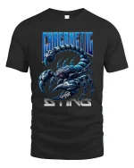 Cybernetic Sting Scorpion Graphic Tee for Men - black t-shirt on white background