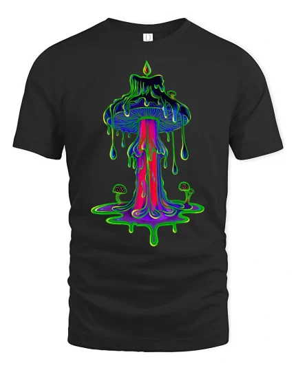 Trippy Melting Mushroom Graphic Tee for Dreamers - black t-shirt on white background