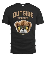 Outside Trapper Bear Graphic Tee for Street Style - black t-shirt on white background