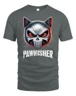 The Pawnisher Cat Skull Graphic Tee for Rebels - gray t-shirt on white background