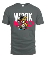Work Hard Bear Graphic Tee for Hustle Lovers - gray t-shirt on white background