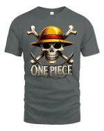 Pirate Skull Straw Hat Graphic Tee for Adventurers - gray t-shirt on white background