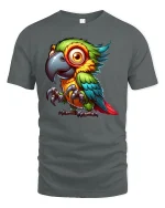 Colorful Parrot Graphic Tee for Tropical Vibes - gray t-shirt on white background
