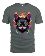 Neon Fire Cat Graphic Tee for Cool Cat Lovers - gray t-shirt on white background