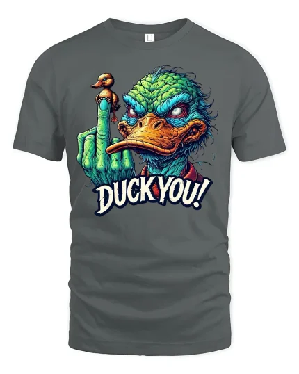 Funny Duck You Graphic Tee for Bold Humor Fans - gray t-shirt on white background