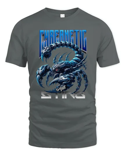 Cybernetic Sting Scorpion Graphic Tee for Men - gray t-shirt on white background