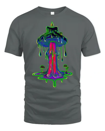 Trippy Melting Mushroom Graphic Tee for Dreamers - gray t-shirt on white background