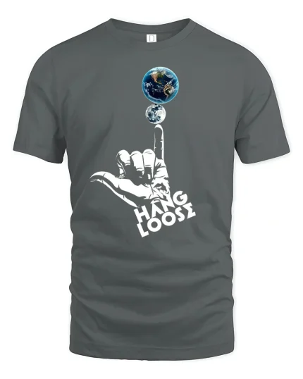 Hang Loose Earth Moon Graphic Tee for Chill Vibes - gray t-shirt on white background