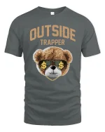 Outside Trapper Bear Graphic Tee for Street Style - gray t-shirt on white background