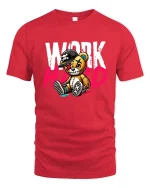 Work Hard Bear Graphic Tee for Hustle Lovers - red t-shirt on white background