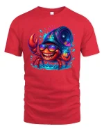 Party Crab Graphic Tee with Summer Beach Vibes - red t-shirt on white background