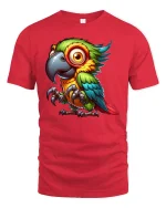 Colorful Parrot Graphic Tee for Tropical Vibes - red t-shirt on white background