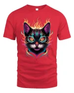Neon Fire Cat Graphic Tee for Cool Cat Lovers - red t-shirt on white background