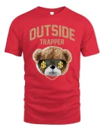 Outside Trapper Bear Graphic Tee for Street Style - red t-shirt on white background