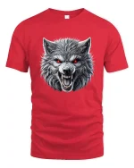 Fierce Wolf Head Graphic Tee for Alpha Vibes - red t-shirt on white background