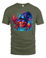 Party Crab Graphic Tee with Summer Beach Vibes - military green t-shirt on white background