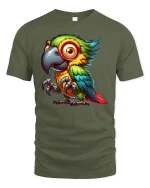 Colorful Parrot Graphic Tee for Tropical Vibes - military green t-shirt on white background