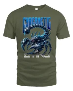 Cybernetic Sting Scorpion Graphic Tee for Men - military green t-shirt on white background