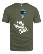 Hang Loose Earth Moon Graphic Tee for Chill Vibes - military green t-shirt on white background