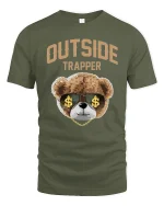 Outside Trapper Bear Graphic Tee for Street Style - military green t-shirt on white background