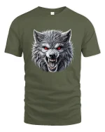 Fierce Wolf Head Graphic Tee for Alpha Vibes - military green t-shirt on white background