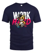 Work Hard Bear Graphic Tee for Hustle Lovers - navy t-shirt on white background