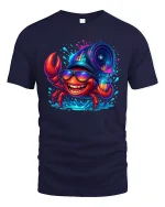 Party Crab Graphic Tee with Summer Beach Vibes - navy t-shirt on white background