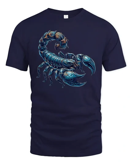 Blue Scorpion Graphic Tee for Bold Fearless Style - navy t-shirt on white background