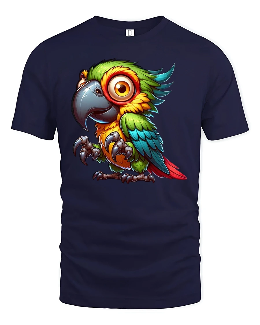 Colorful Parrot Graphic Tee for Tropical Vibes - 1 Colorful Parrot Graphic Tee for Tropical Vibes - navy t-shirt on white background