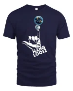 Hang Loose Earth Moon Graphic Tee for Chill Vibes - navy t-shirt on white background