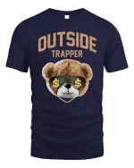 Outside Trapper Bear Graphic Tee for Street Style - navy t-shirt on white background