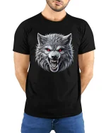 Fierce Wolf Head Graphic Tee for Alpha Vibes - model wearing black tee with hands behind back