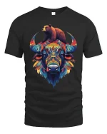 Colorful Buffalo and Bear T-Shirt - black t-shirt on white background