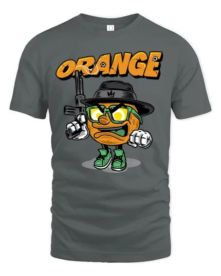 Gangster Orange T-Shirt Funny Cool Fruit Tee - gray t-shirt on white background