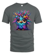 Colorful Owl T-Shirt Funny Cute Bird Tee - gray t-shirt on white background