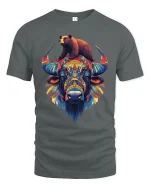 Colorful Buffalo and Bear T-Shirt - gray t-shirt on white background