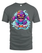 Funny Skateboard Monster T-Shirt - gray t-shirt on white background