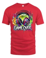 Game Over Headphones T-Shirt - red t-shirt on white background