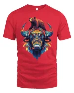 Colorful Buffalo and Bear T-Shirt - red t-shirt on white background