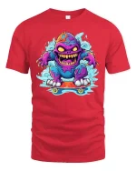 Funny Skateboard Monster T-Shirt - red t-shirt on white background