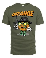 Gangster Orange T-Shirt Funny Cool Fruit Tee - military green t-shirt on white background